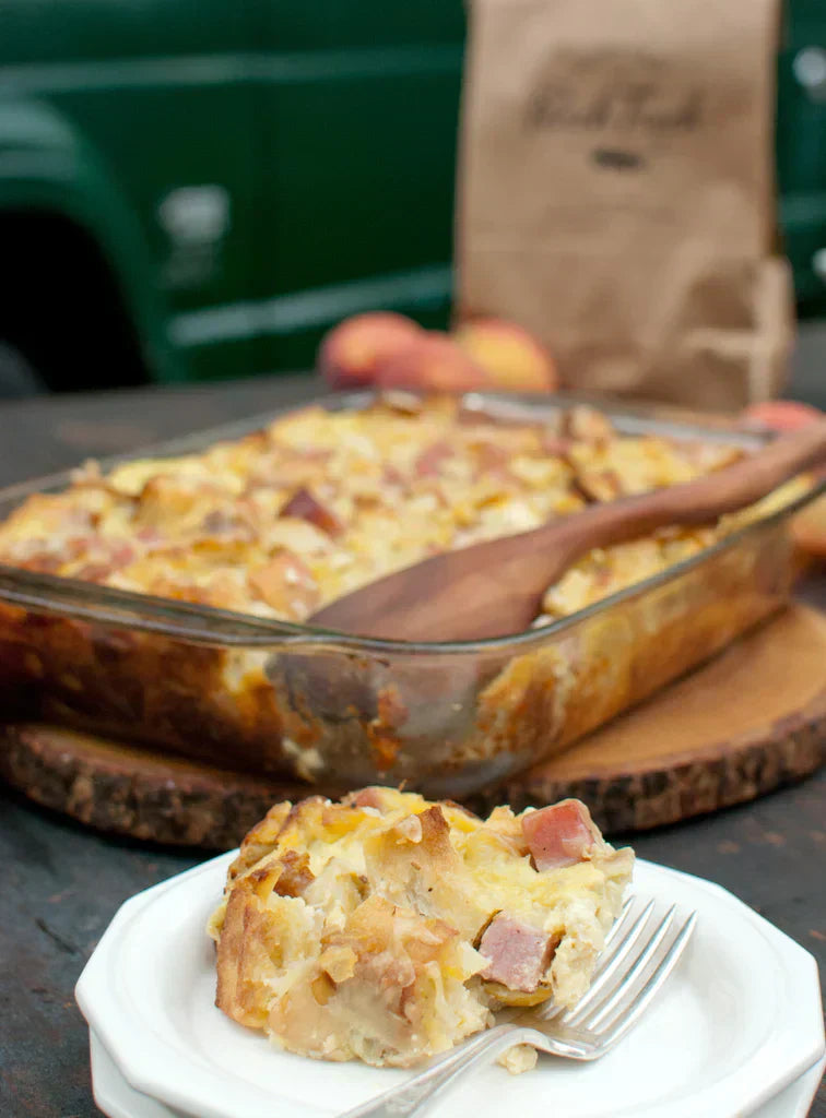 Ham & Gruyere Strata with Fresh Peaches