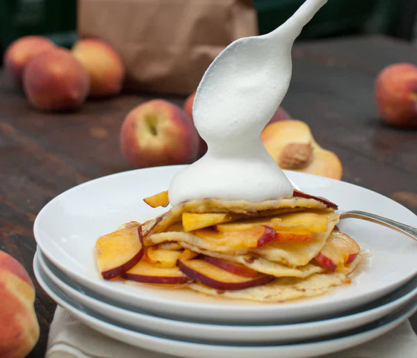 Gluten Free Peaches & Cream Cottage Cheese Pancakes