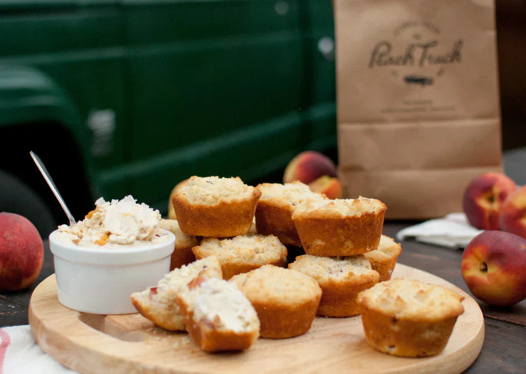 Sorghum-Butter Peach Cornbread Muffins