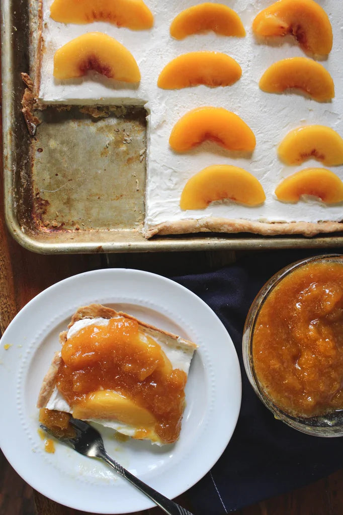 Sweet cream and peach preserve slab pie