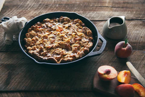 Peach bread pudding with bourbon caramel